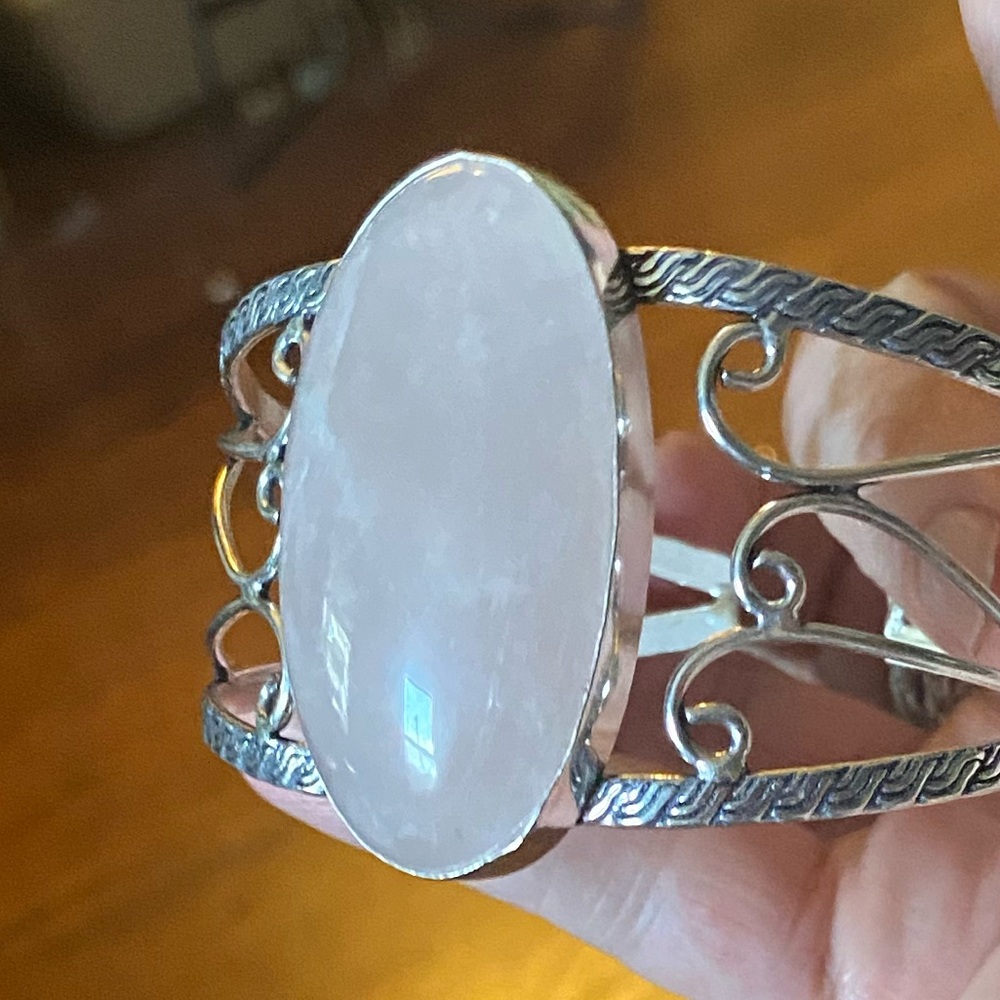 Rose Quartz & Sterling Siver Handcrafted Bracelet Size 7 1/2-8 1/2 - Picture 5 of 9